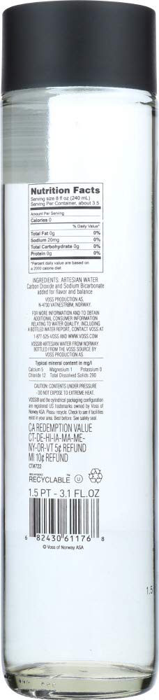VOSS Artesian Sparkling Water 800 mL, 36 Pack