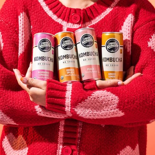 Liquid Remedy Kombucha Sugar Free Organic Drink, Low Calorie, Probiotic Like Tea for Gut Health - Variety Pack - 8.5 Fl Oz Can