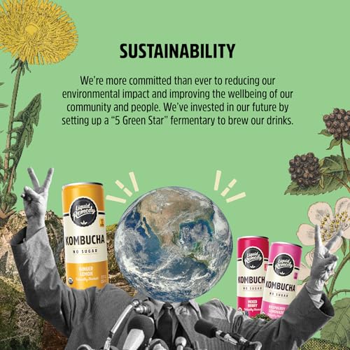 Liquid Remedy Kombucha Sugar Free Organic Drink, Low Calorie, Probiotic Like Tea for Gut Health - Variety Pack - 8.5 Fl Oz Can