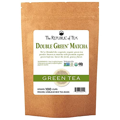 The Republic of Tea - Organic Double Green Matcha, Naturally Caffeinated Japanese Green Tea Powder and Leaves, 1 and 2 pack