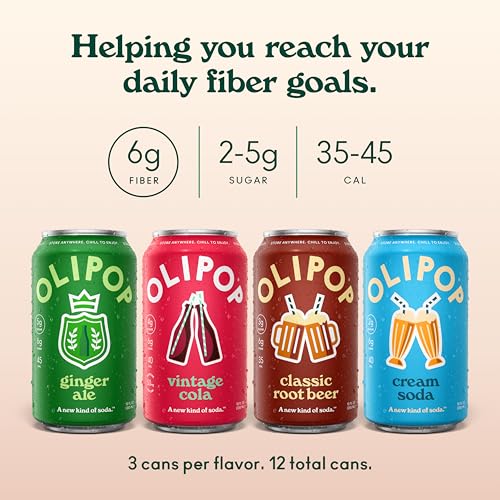 OLIPOP Prebiotic Soda with 6g Fiber, 12 oz, 12 Pack