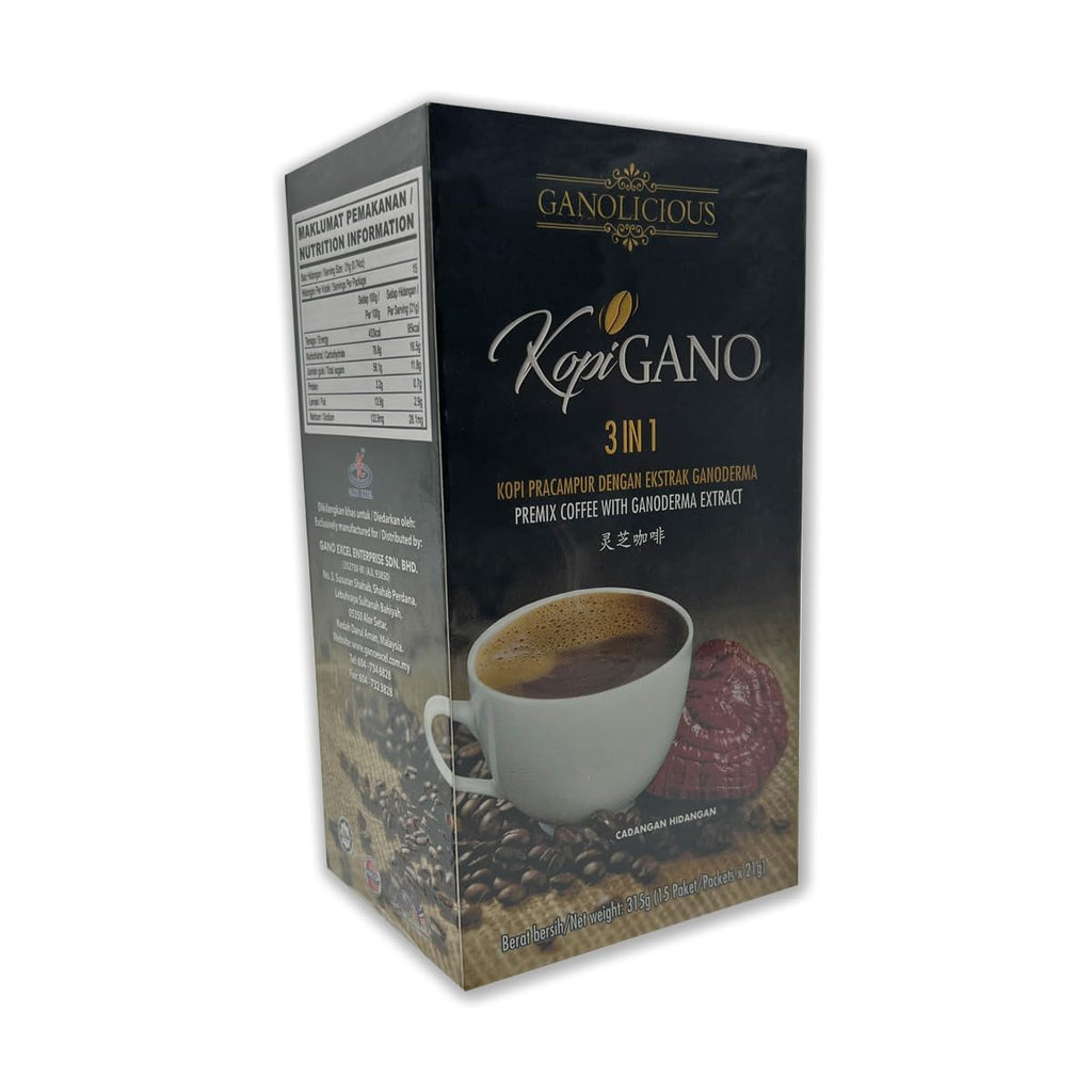HAGEN Generic Gano Excel Gano Cafe Ganolicious KopiGano 3 in 1 Instant Premix Coffee 15 sachets x 21g (5 Boxes)