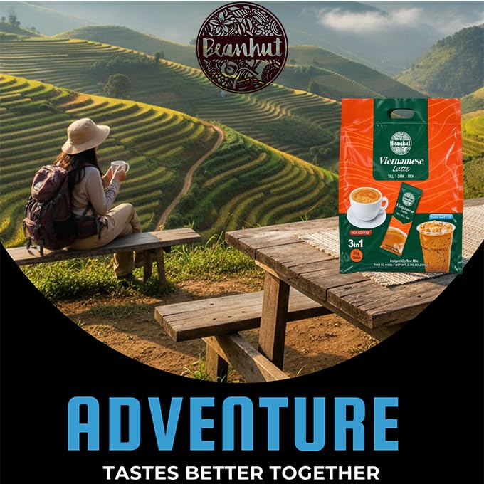 Beanhut's Vietnamese Latte, Instant Coffee Mix, 3 in 1 Coffee Mix, 25g x 50 sticks(2.75 lb)