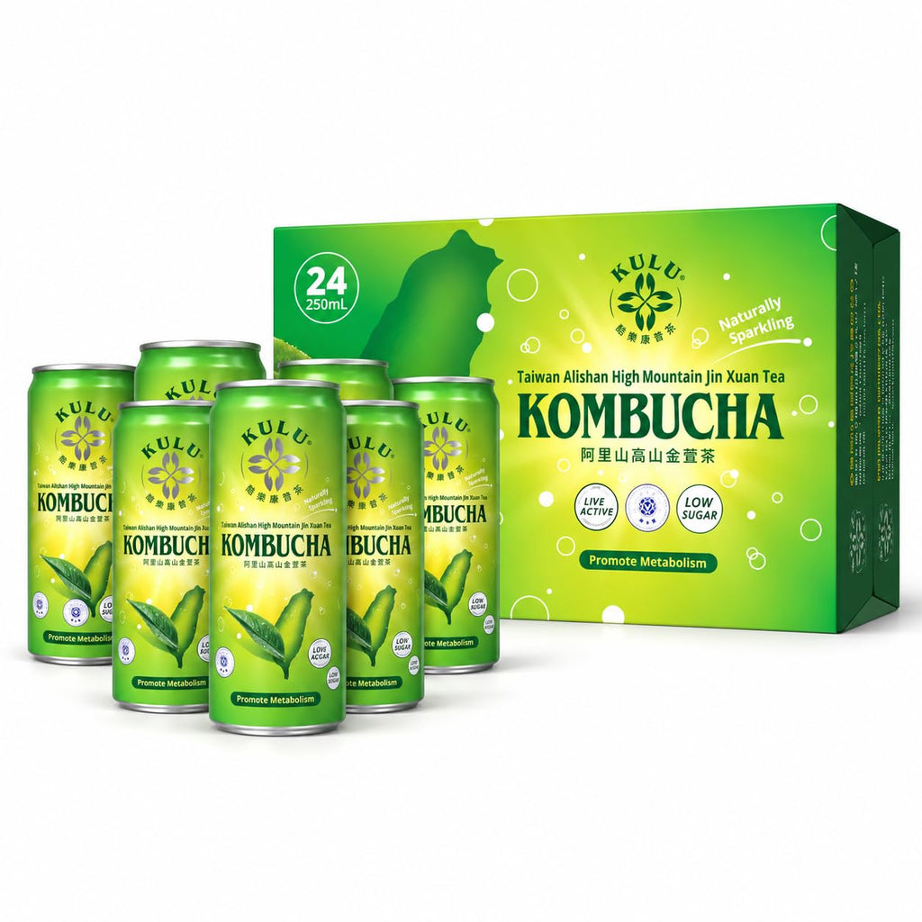 KULU Alishan High Mountain Jin Xuan Kombucha, 250 ml Can, Pack of 24