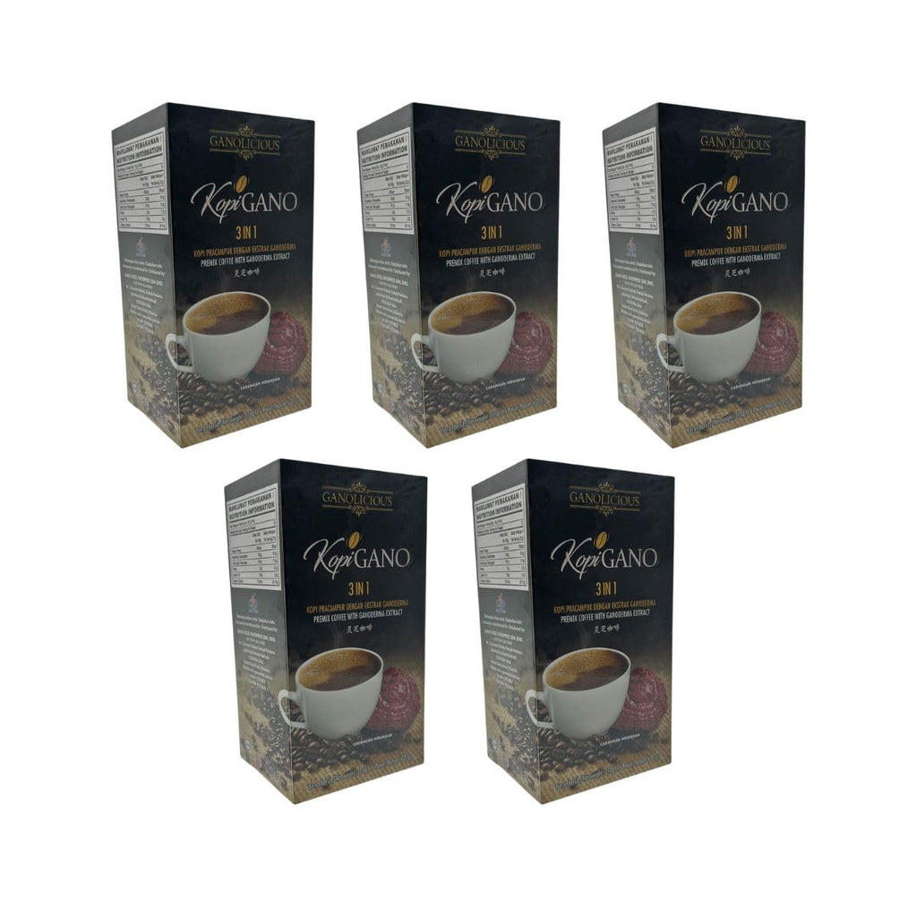 HAGEN Generic Gano Excel Gano Cafe Ganolicious KopiGano 3 in 1 Instant Premix Coffee 15 sachets x 21g (5 Boxes)