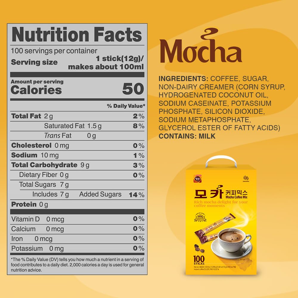 Rosebud Coffee Mix 100 Sticks – Korean Instant 3-in-1 Coffee with Sugar, Cream & Cocoa – Smooth, Sweet & Creamy Flavor – Easy to Make Café-Style Coffee Anywhere – Perfect for Home, Office, Travel, Camping, Gifts – 2.7 lbs (43.2 oz)