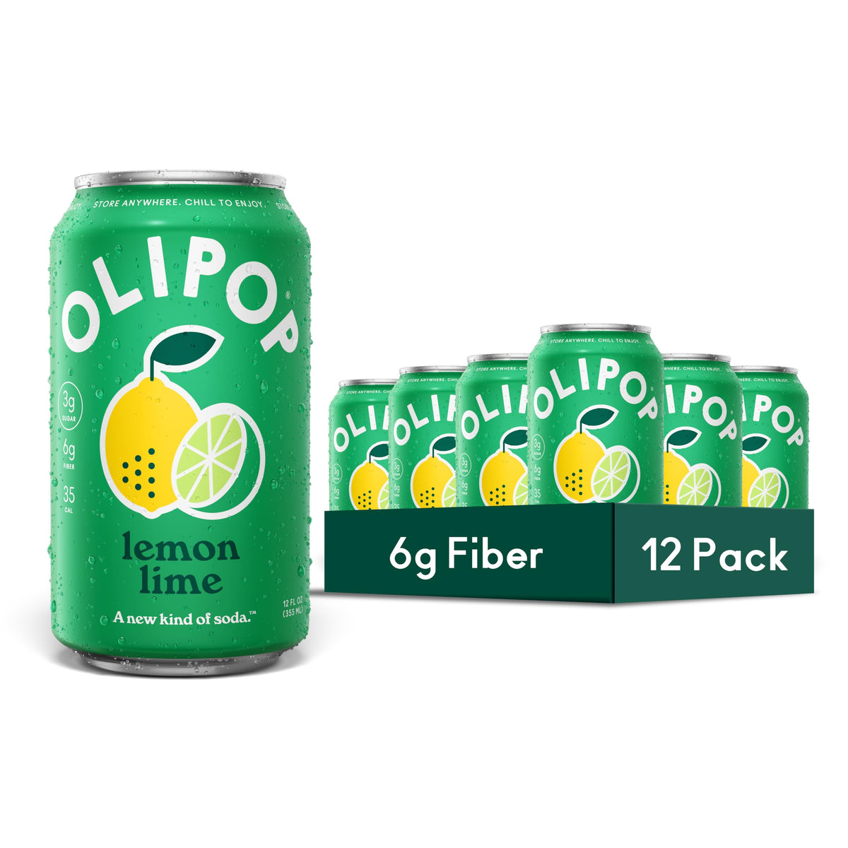 OLIPOP Prebiotic Soda with 6g Fiber, 12 oz, 12 Pack