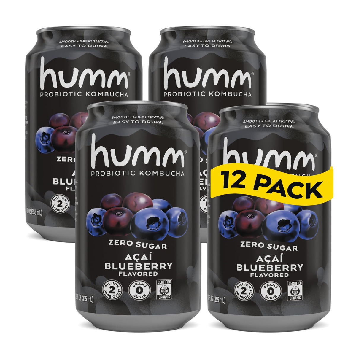 Humm Zero Sugar Probiotic Kombucha 12 oz Cans