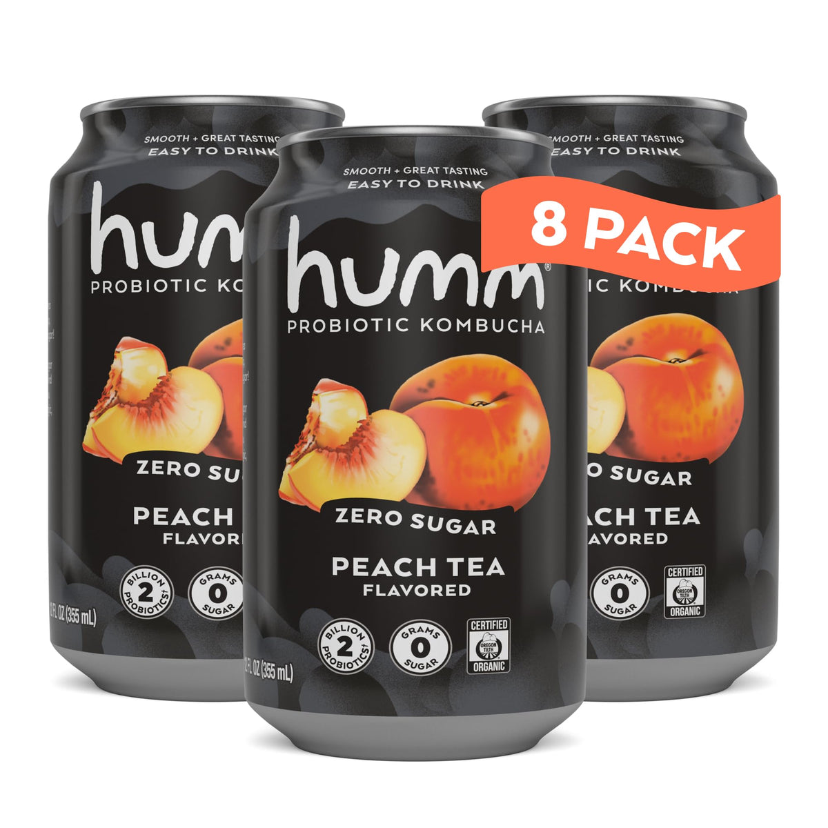 Humm Probiotic Kombucha Zero Sugar, No Refrigeration Needed, Keto Friendly, Organic, Vegan, Gluten Free, 12 oz Cans