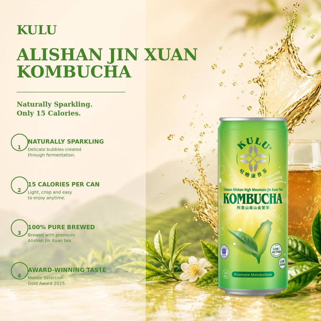 KULU Alishan High Mountain Jin Xuan Kombucha, 250 ml Can, Pack of 24