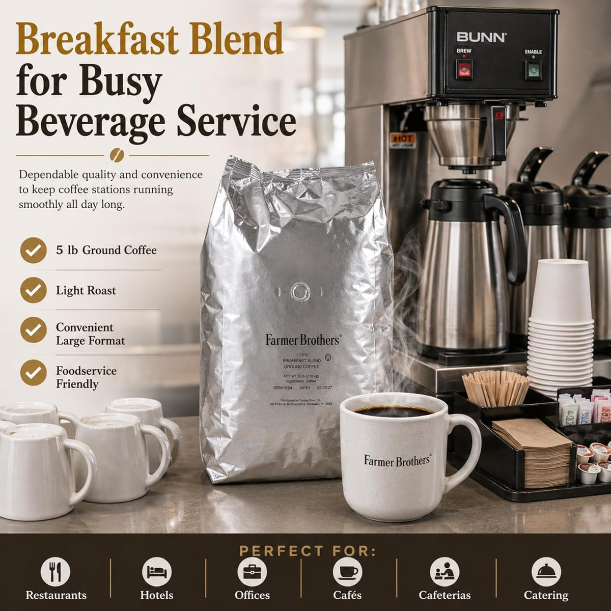 Farmer Brothers Coffee Ground Breakfast Blend 117375, 5 Pound Bag