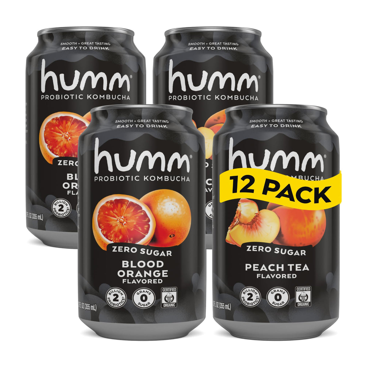 Humm Zero Sugar Probiotic Kombucha 12 oz Cans