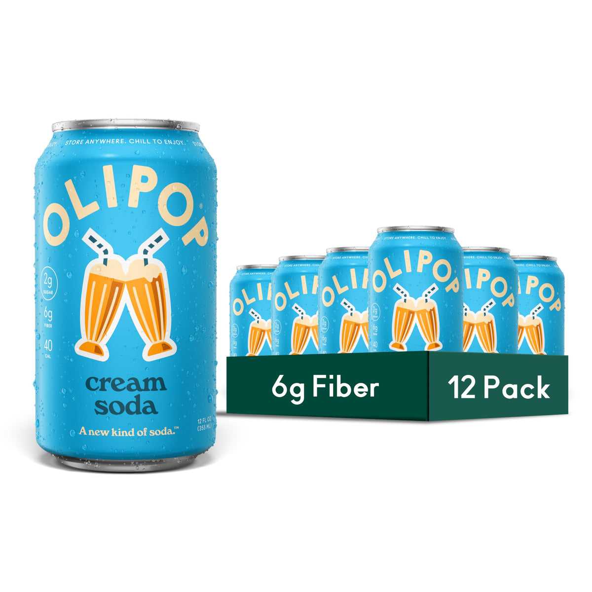 OLIPOP Prebiotic Soda with 6g Fiber, 12 oz, 12 Pack