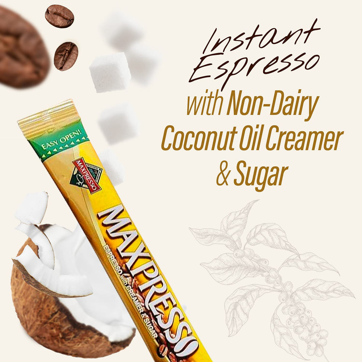 Maxpresso 3 in 1 Korean Instant Coffee Mix - Single Serve Sticks Packets with Creamer and Sugar Premium Hot or Iced Coffee Blend Rich Flavor