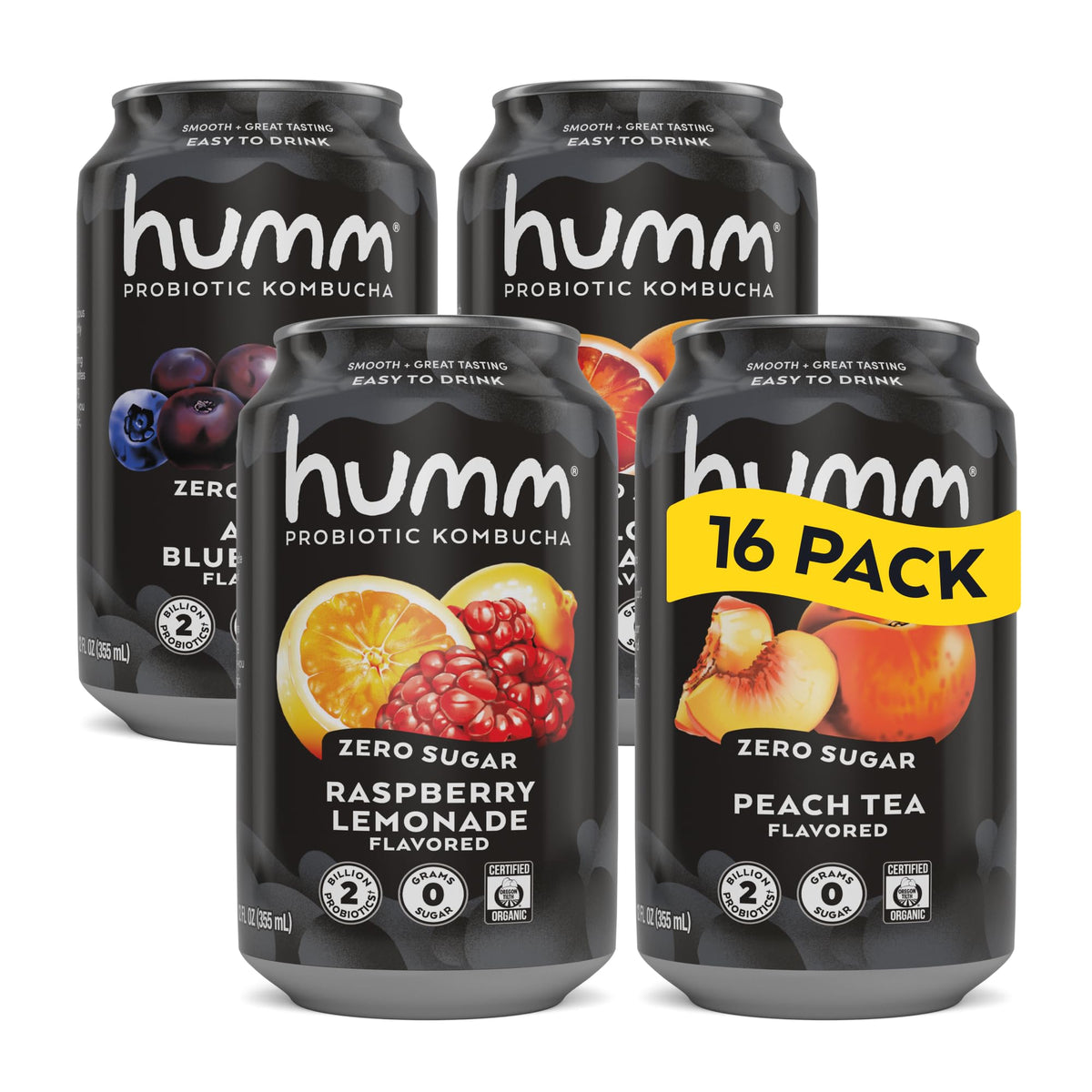 Humm Zero Sugar Probiotic Kombucha 12 oz Cans