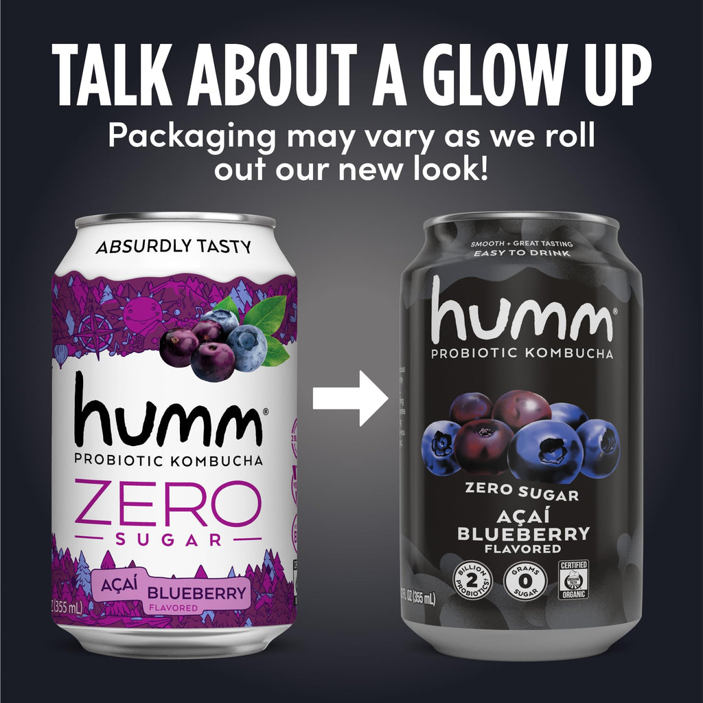 Humm Probiotic Kombucha Zero Sugar, No Refrigeration Needed, Keto Friendly, Organic, Vegan, Gluten Free, 12 oz Cans