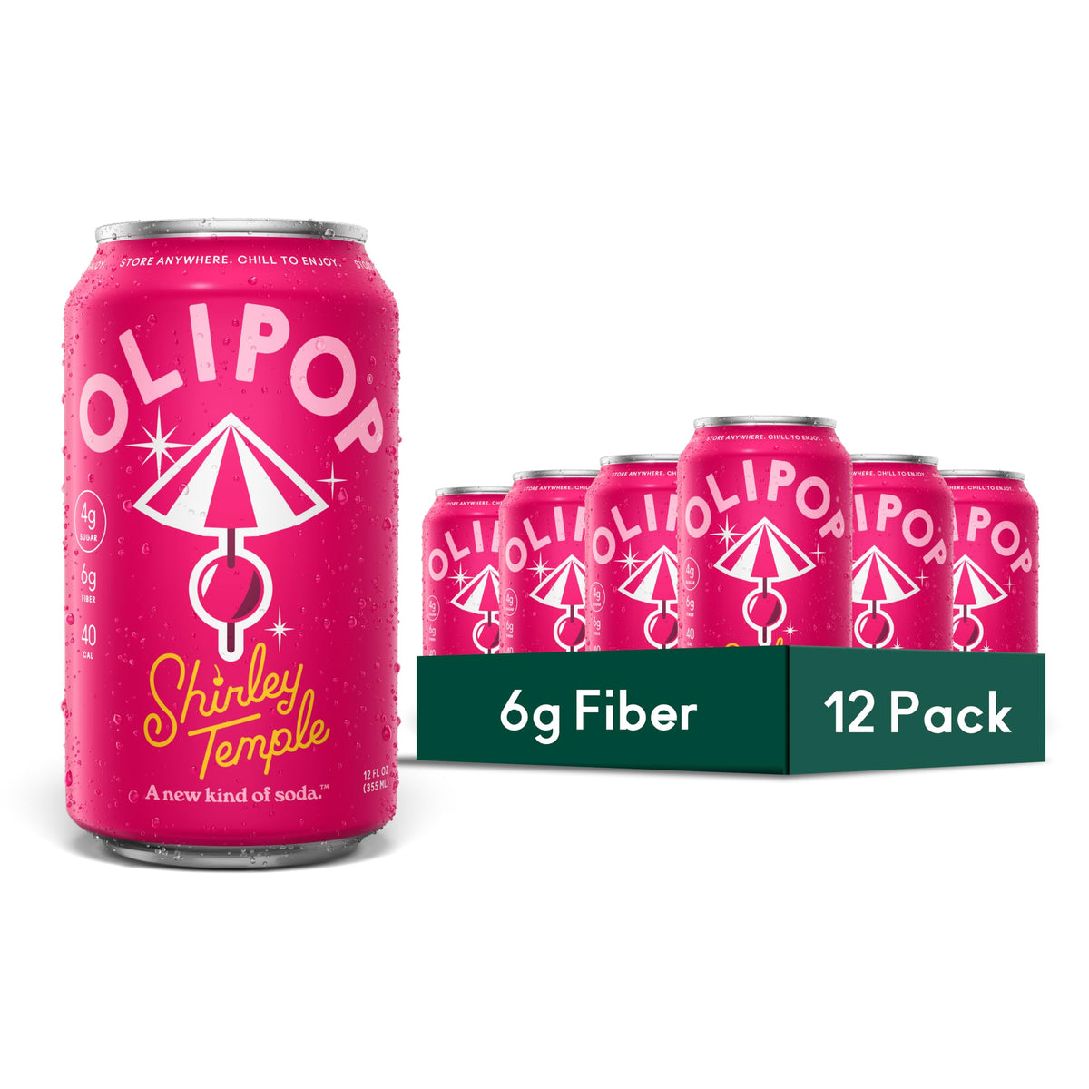 OLIPOP Prebiotic Soda with 6g Fiber, 12 oz, 12 Pack