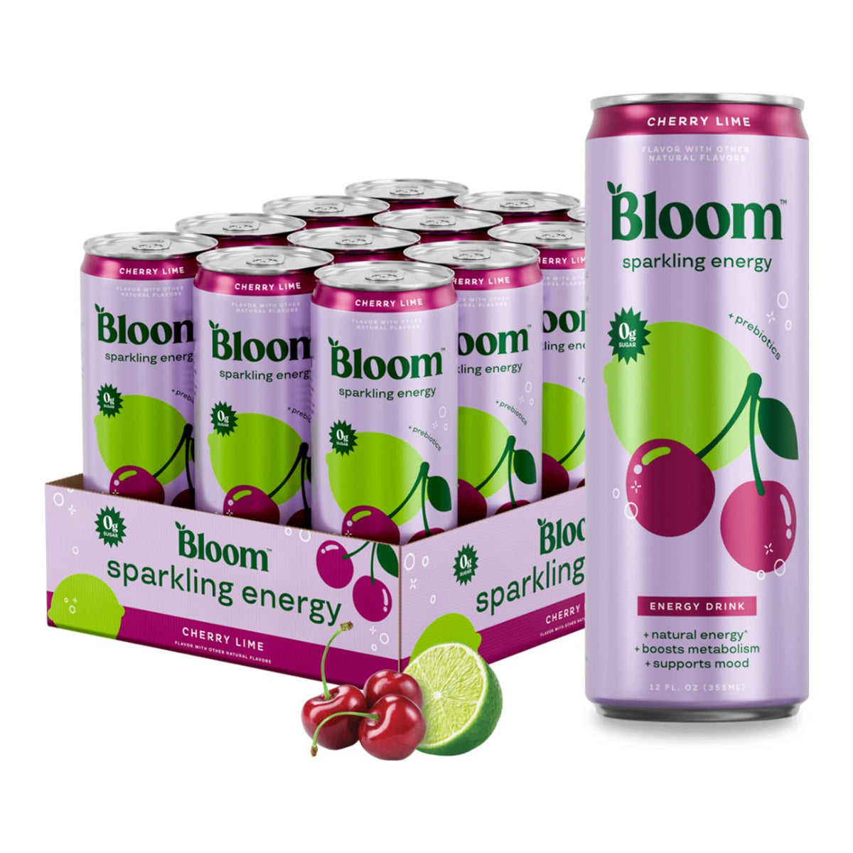 Bloom Nutrition Sparkling Energy Drink, Zero Sugar, 180mg Caffeine