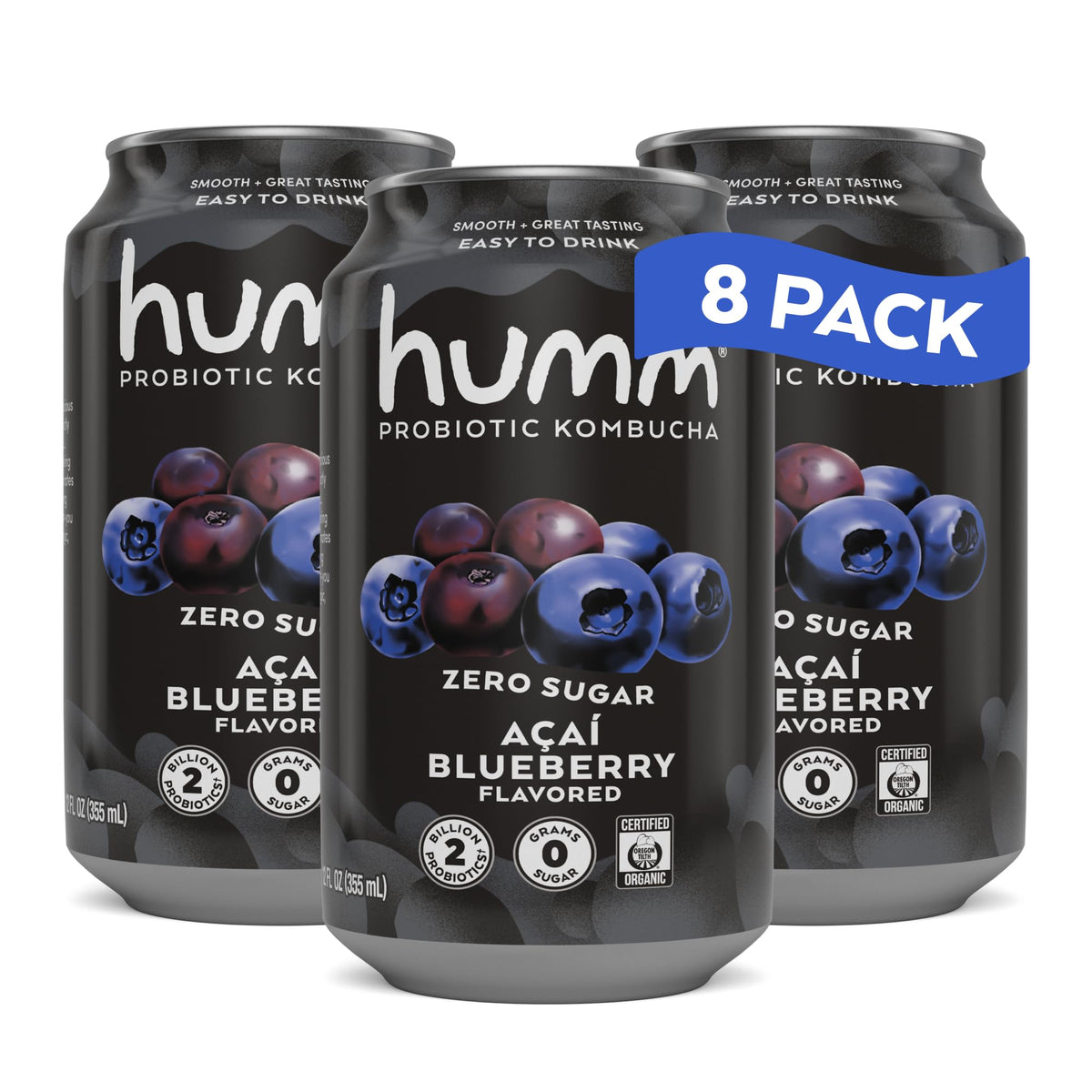 Humm Zero Sugar Probiotic Kombucha 12 oz Cans