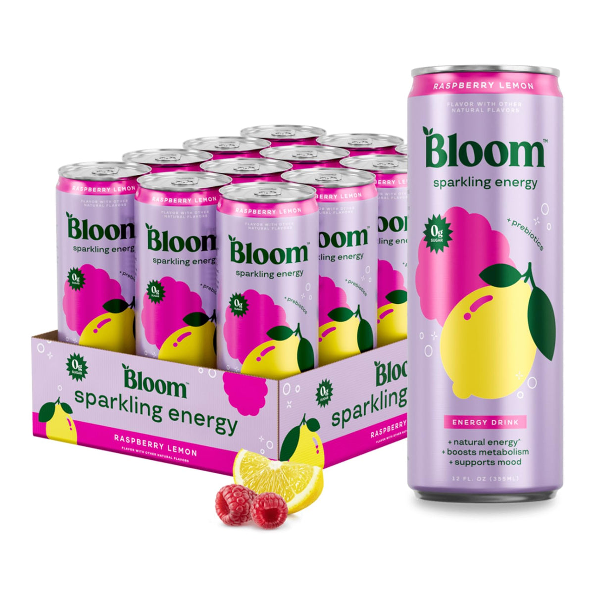 Bloom Nutrition Sparkling Energy Drink, Zero Sugar, 180mg Caffeine