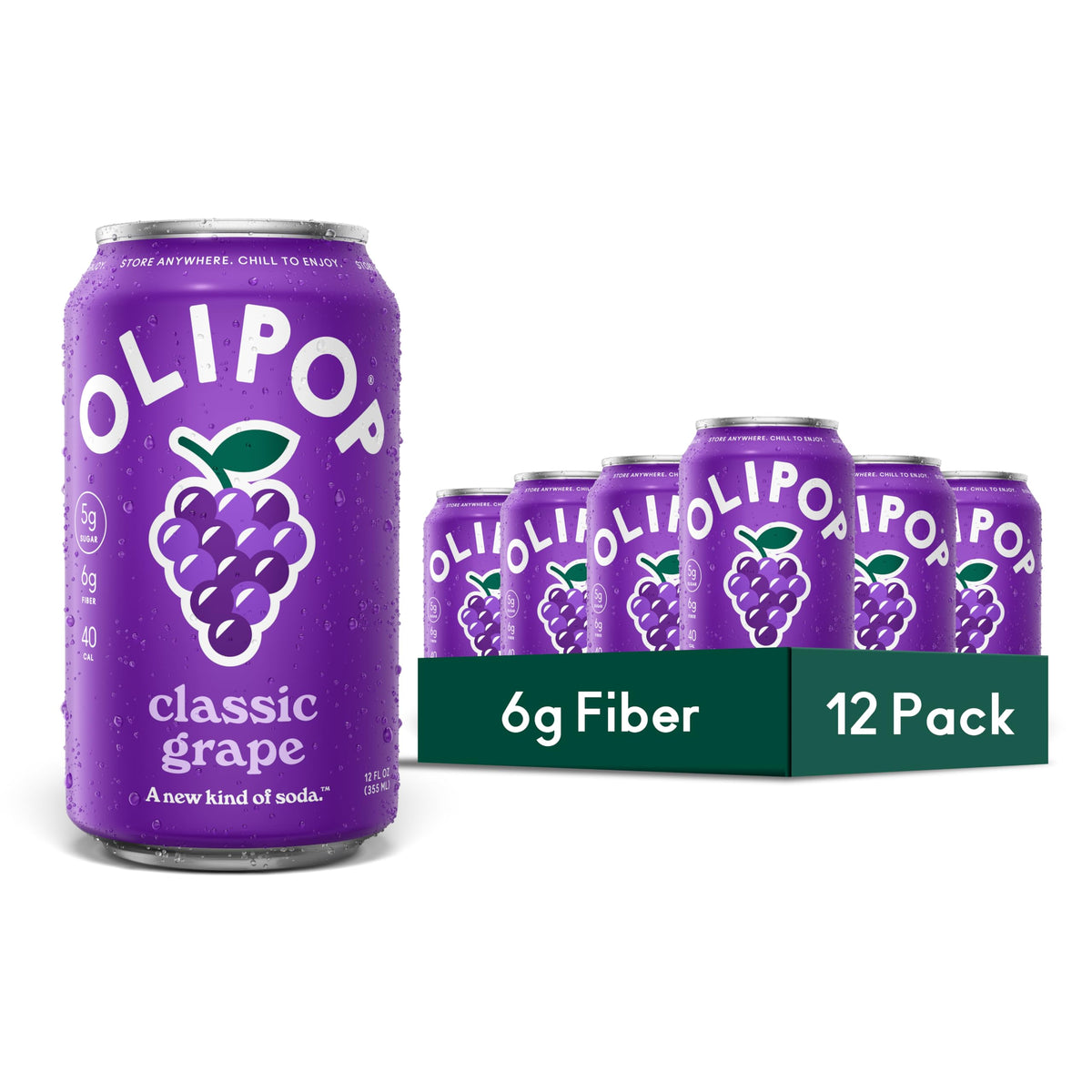 OLIPOP Prebiotic Soda with 6g Fiber, 12 oz, 12 Pack