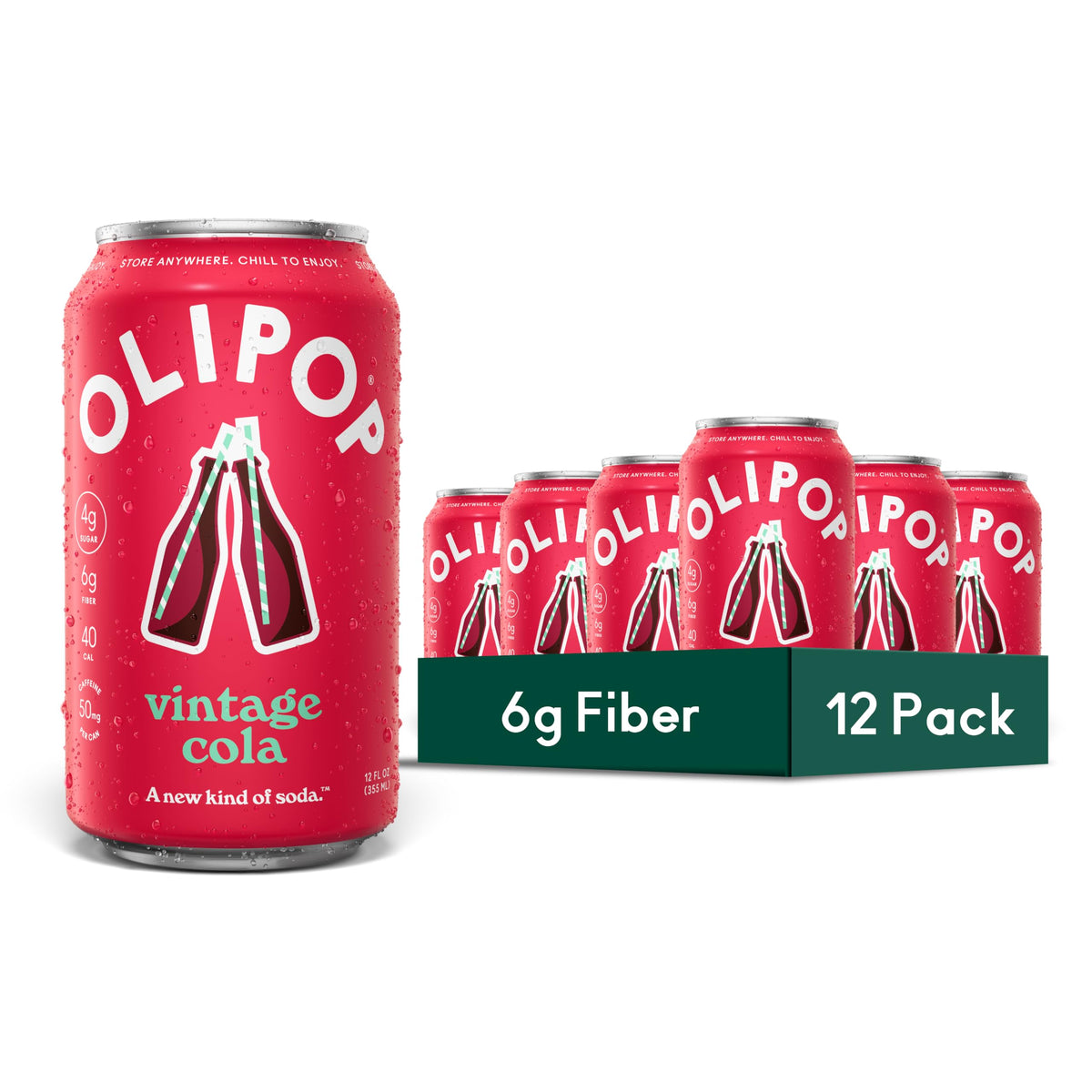 OLIPOP Prebiotic Soda with 6g Fiber, 12 oz, 12 Pack