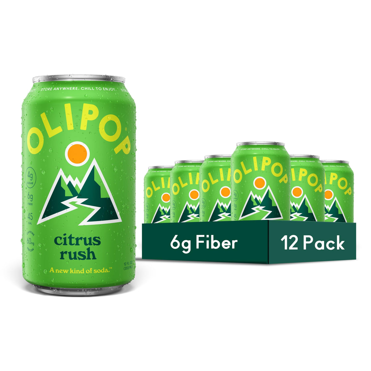 OLIPOP Prebiotic Soda with 6g Fiber, 12 oz, 12 Pack