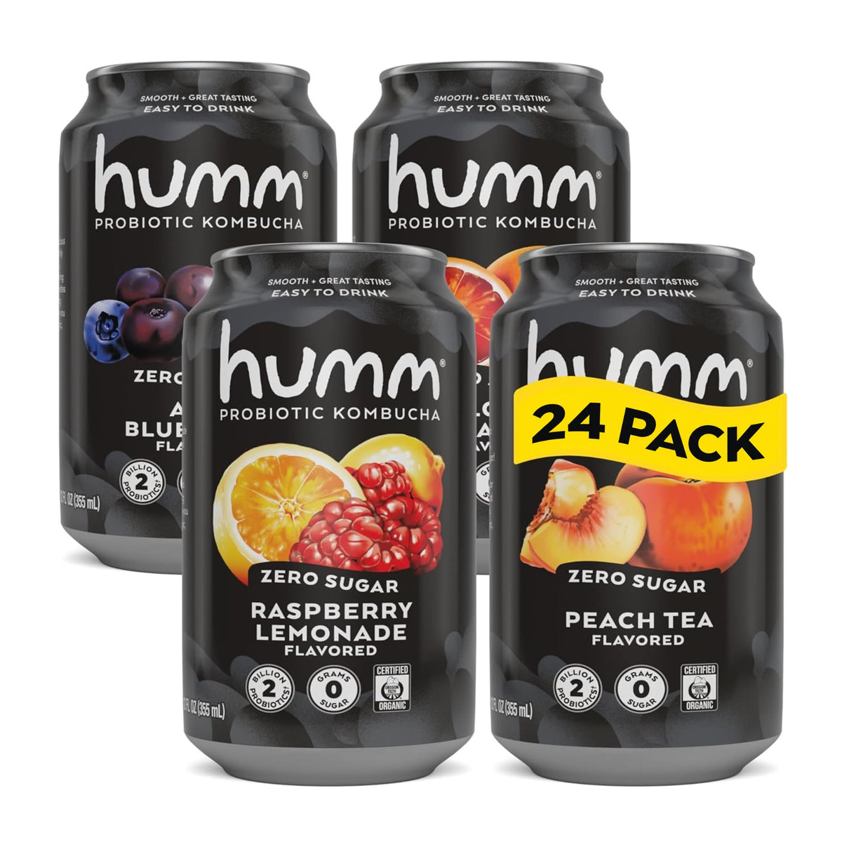 Humm Zero Sugar Probiotic Kombucha 12 oz Cans