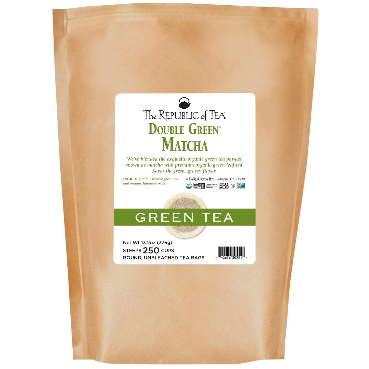 The Republic of Tea - Organic Double Green Matcha, Naturally Caffeinated Japanese Green Tea Powder and Leaves, 1 and 2 pack