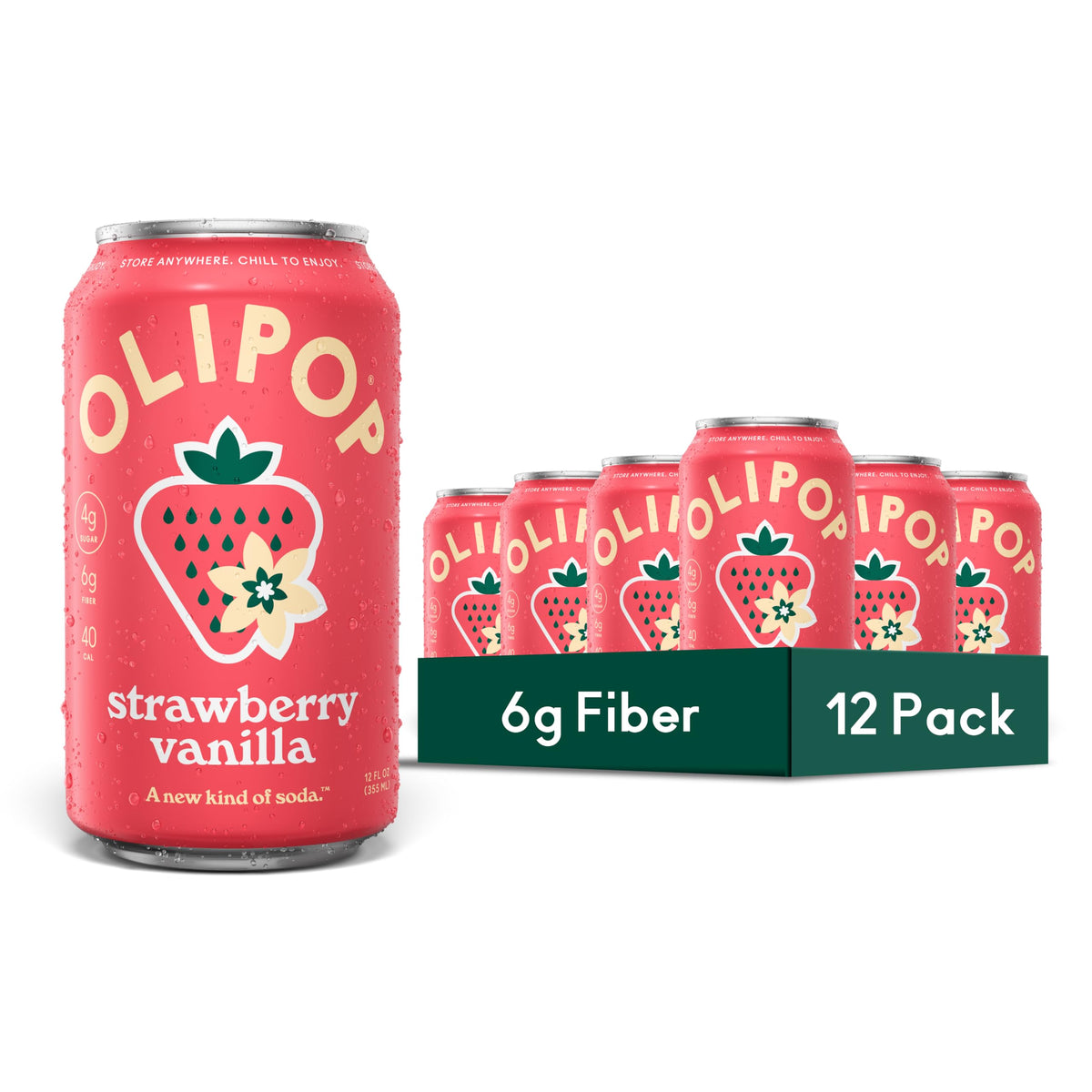OLIPOP Prebiotic Soda with 6g Fiber, 12 oz, 12 Pack