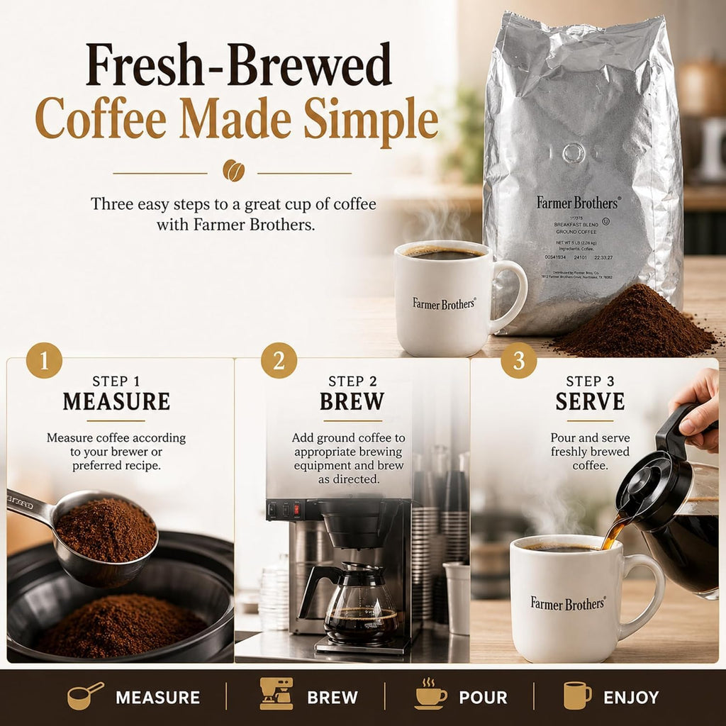 Farmer Brothers Coffee Ground Breakfast Blend 117375, 5 Pound Bag