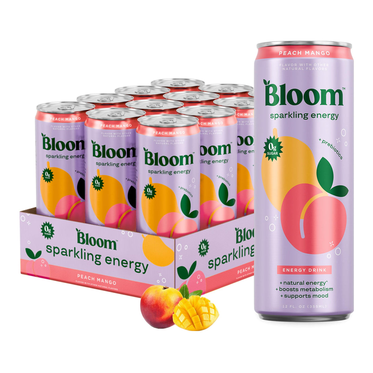 Bloom Nutrition Sparkling Energy Drink, Zero Sugar, 180mg Caffeine