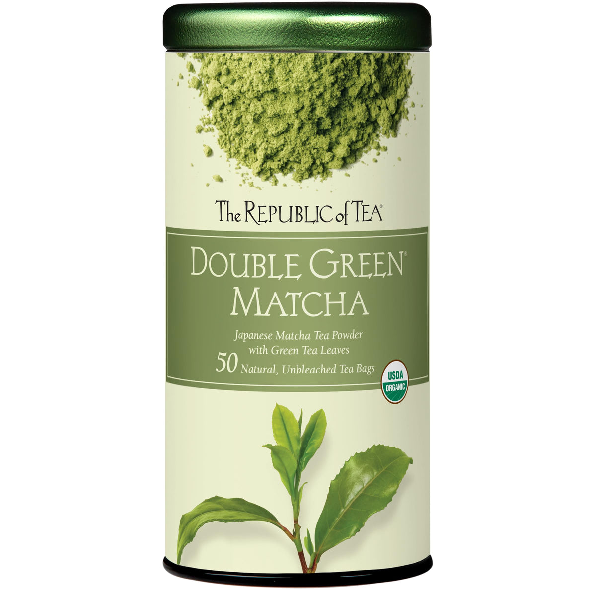 The Republic of Tea - Organic Double Green Matcha, Naturally Caffeinated Japanese Green Tea Powder and Leaves, 1 and 2 pack