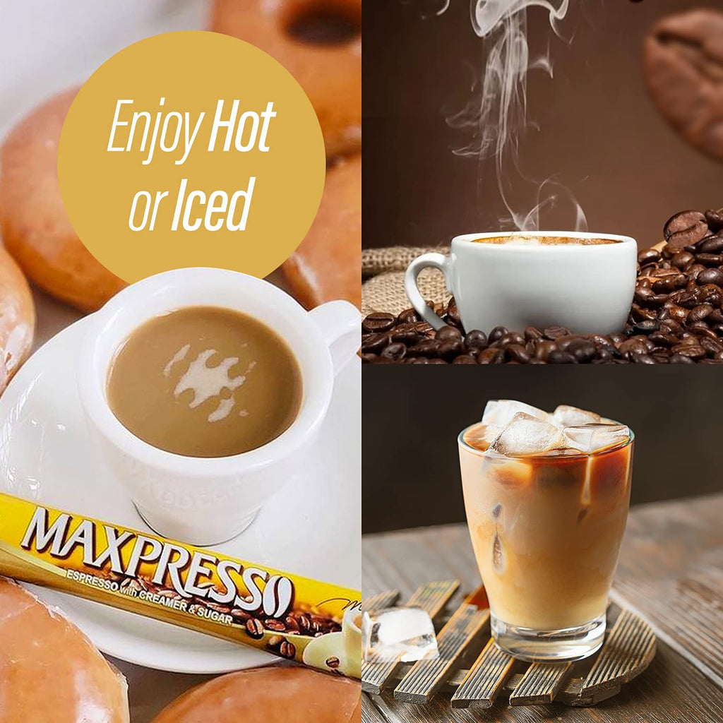 Maxpresso 3 in 1 Korean Instant Coffee Mix - Single Serve Sticks Packets with Creamer and Sugar Premium Hot or Iced Coffee Blend Rich Flavor