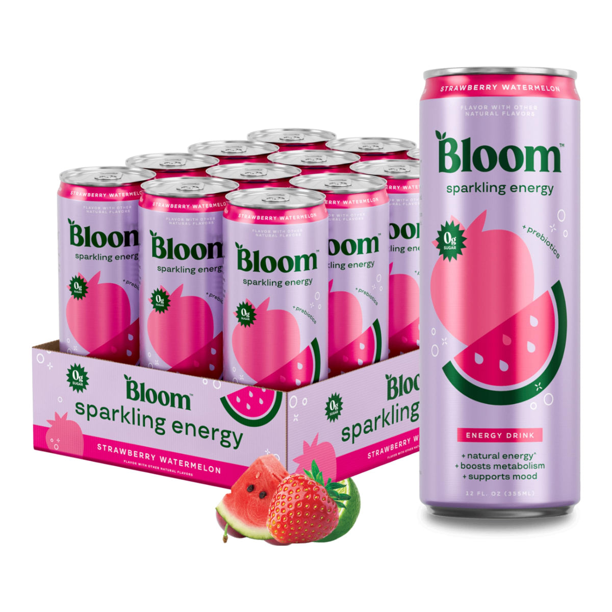 Bloom Nutrition Sparkling Energy Drink, Zero Sugar, 180mg Caffeine