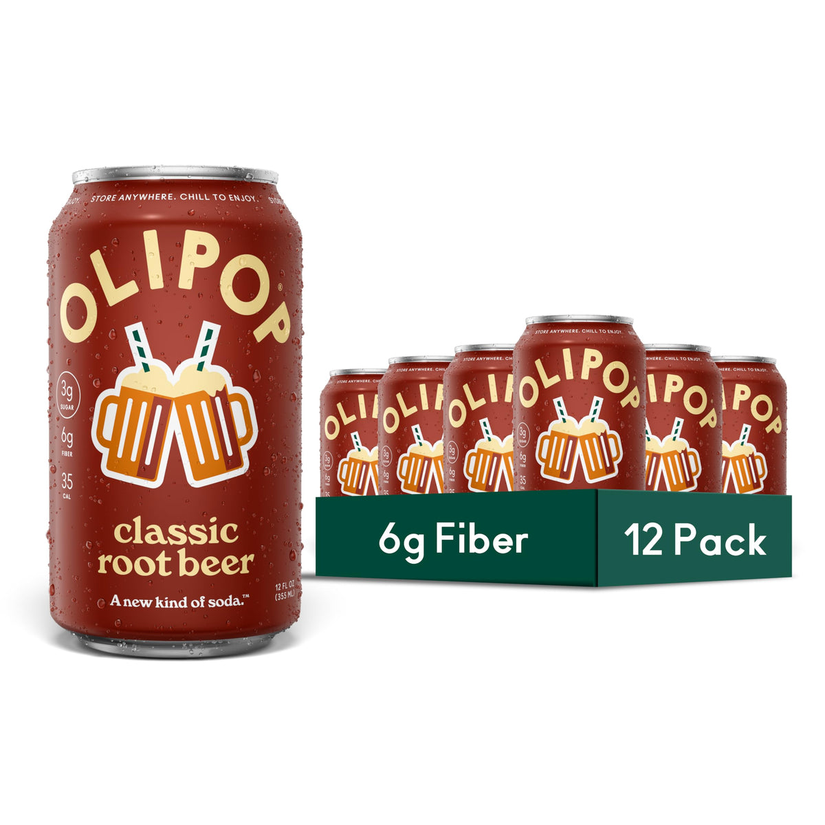 OLIPOP Prebiotic Soda with 6g Fiber, 12 oz, 12 Pack