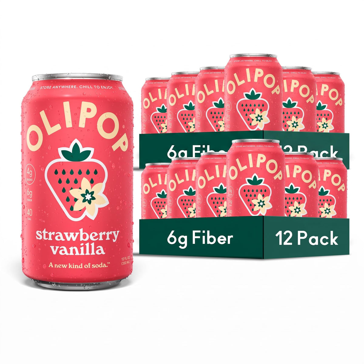 OLIPOP Prebiotic Soda with 6g Fiber, 12 oz, 12 Pack