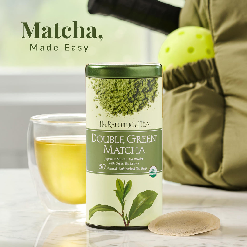 The Republic of Tea - Organic Double Green Matcha, Naturally Caffeinated Japanese Green Tea Powder and Leaves, 1 and 2 pack