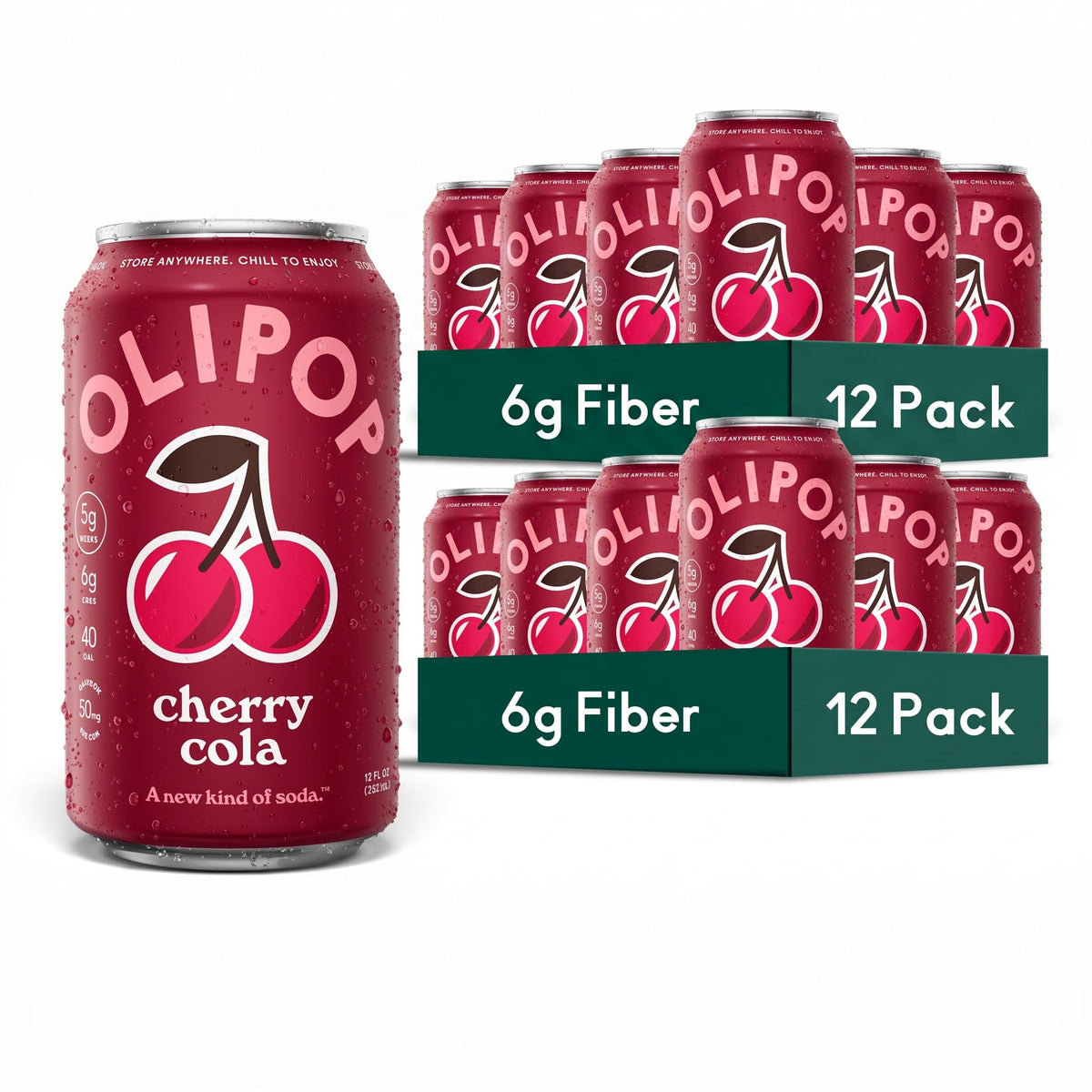 OLIPOP Prebiotic Soda with 6g Fiber, 12 oz, 12 Pack