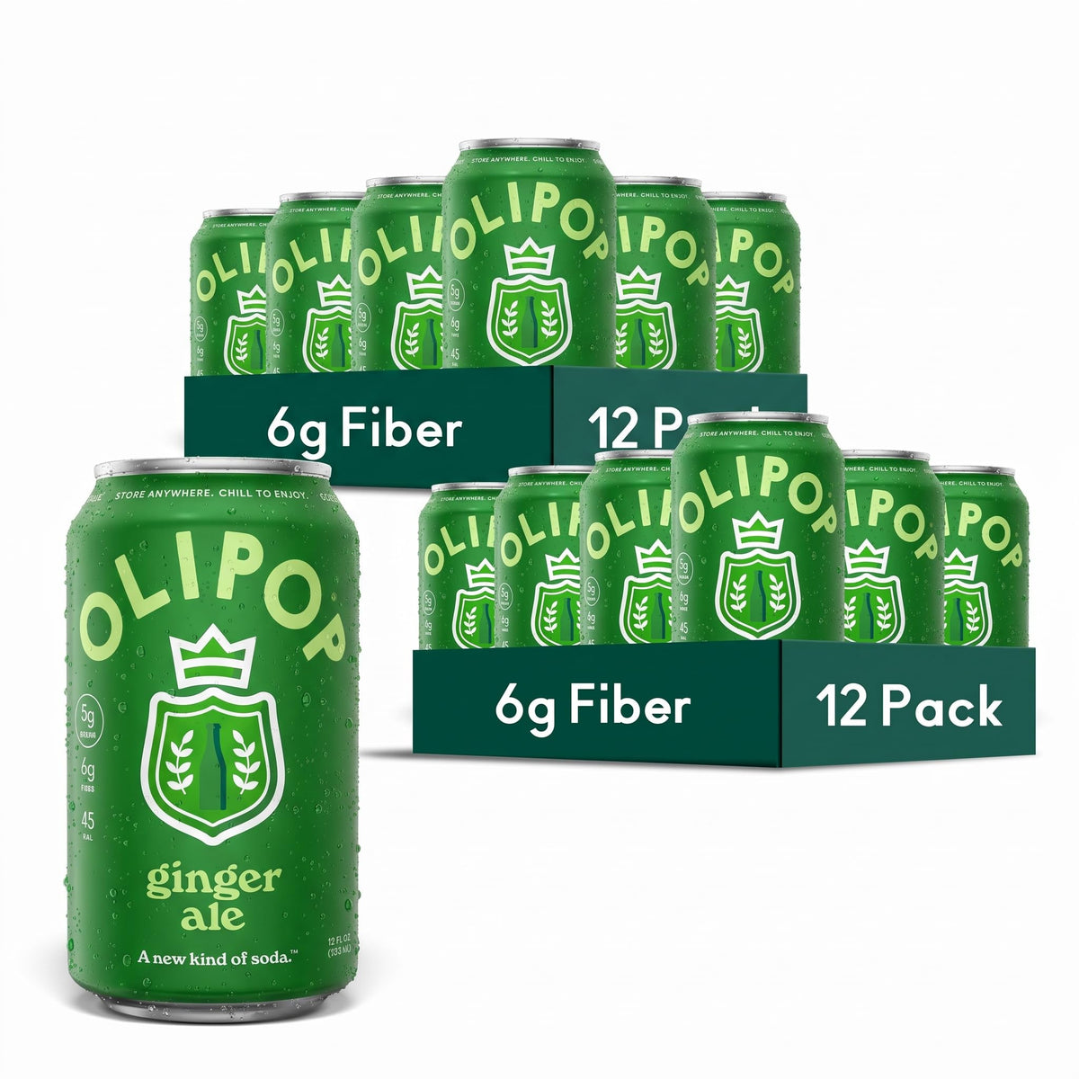 OLIPOP Prebiotic Soda with 6g Fiber, 12 oz, 12 Pack