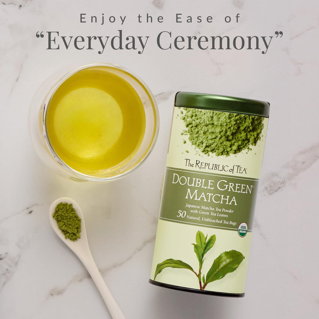 The Republic of Tea - Organic Double Green Matcha, Naturally Caffeinated Japanese Green Tea Powder and Leaves, 1 and 2 pack