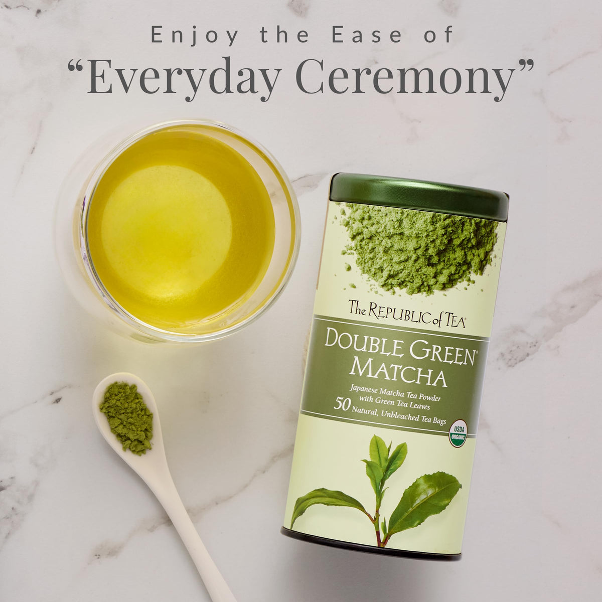 The Republic of Tea - Organic Double Green Matcha, Naturally Caffeinated Japanese Green Tea Powder and Leaves, 1 and 2 pack