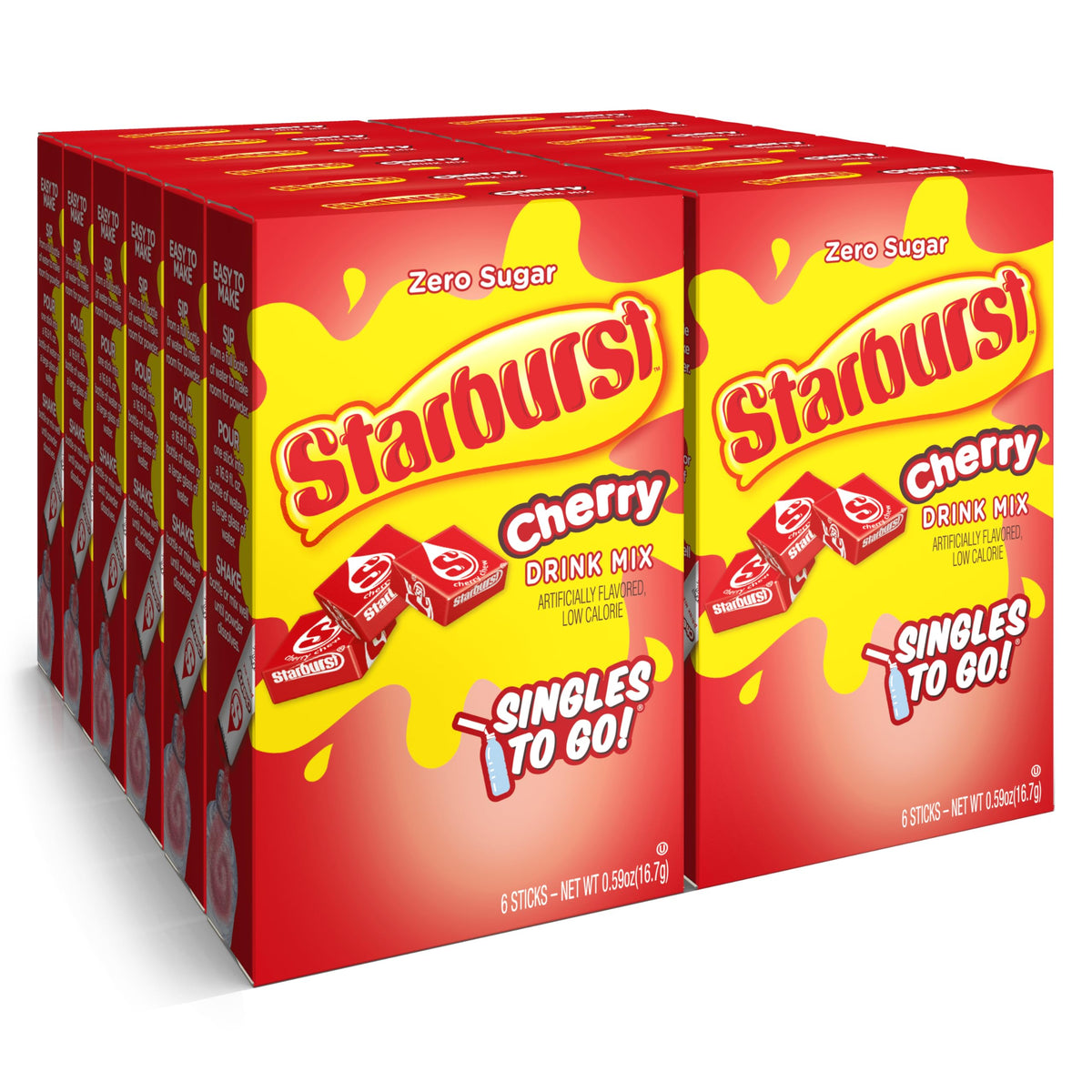 Starburst Singles To Go Powdered Drink Mix, All Pink Strawberry, 12 Boxes with 6 Packets Each - 72 Total Servings, Sugar-Free Drink Powder, Just Add Water