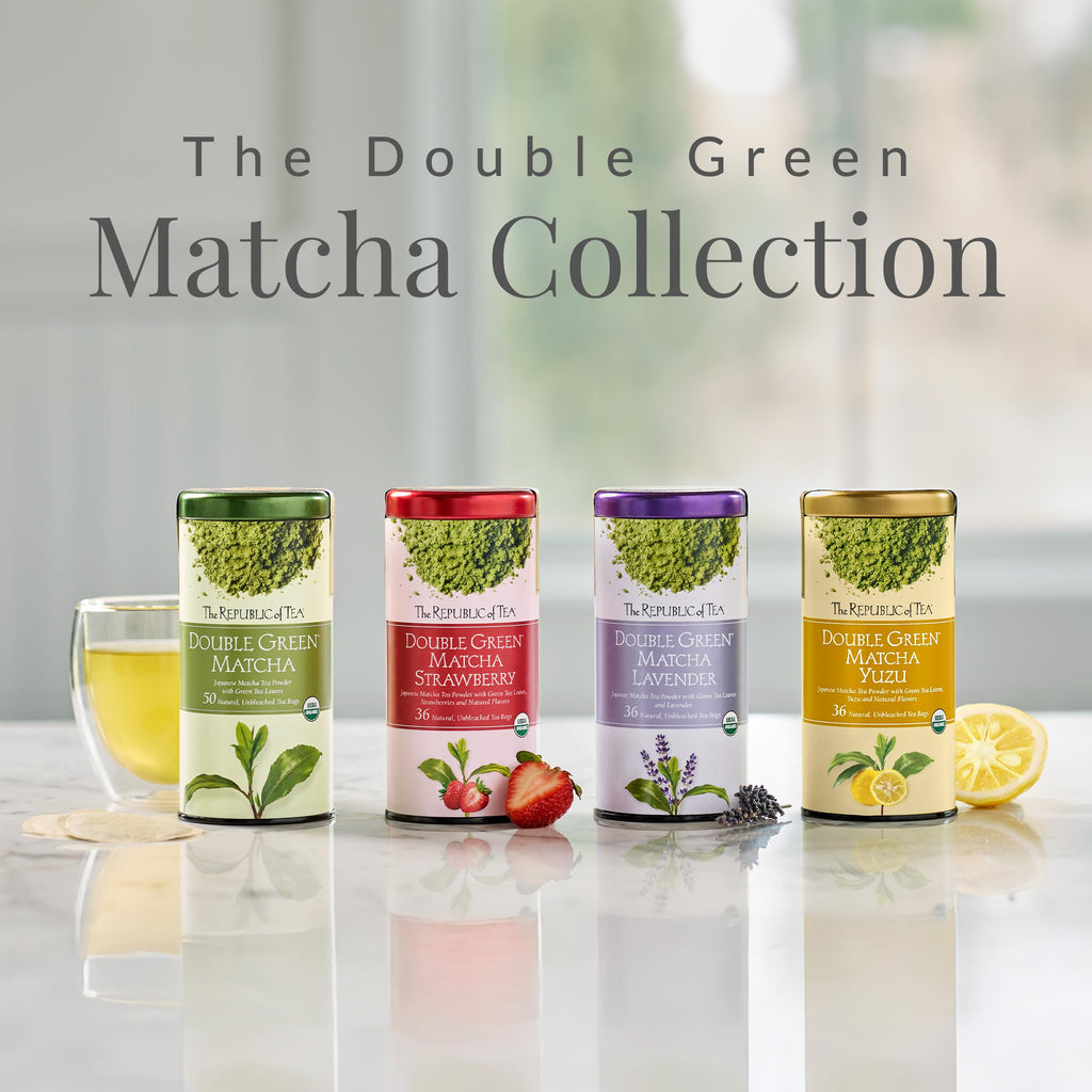 The Republic of Tea - Organic Double Green Matcha, Naturally Caffeinated Japanese Green Tea Powder and Leaves, 1 and 2 pack
