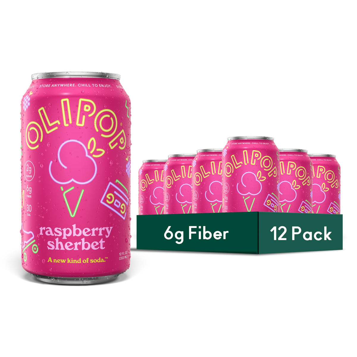 OLIPOP Prebiotic Soda with 6g Fiber, 12 oz, 12 Pack