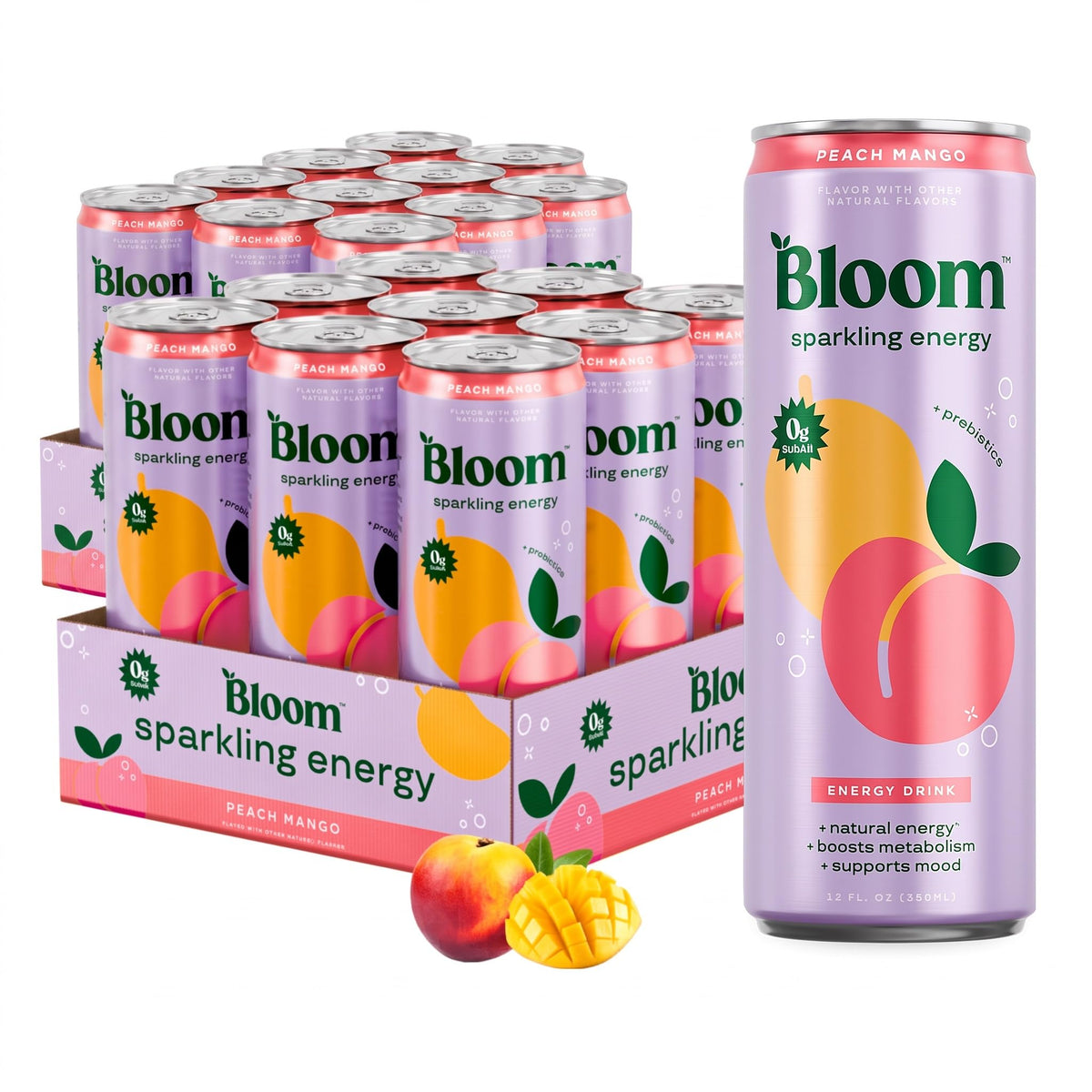 Bloom Nutrition Sparkling Energy Drink, Zero Sugar, 180mg Caffeine
