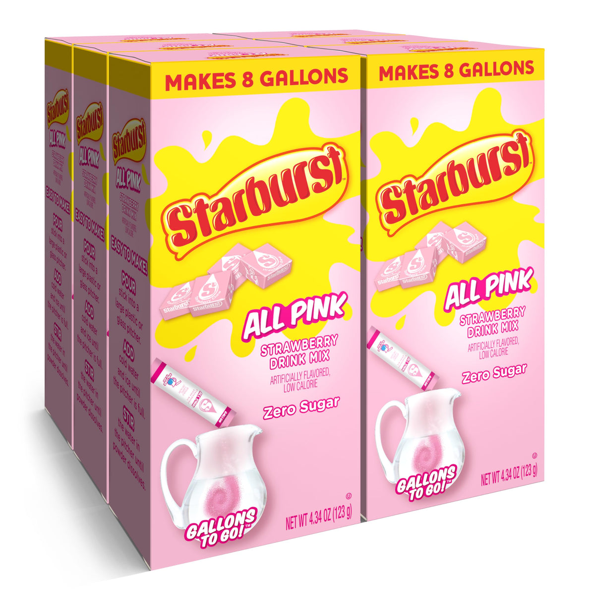 Starburst Singles To Go Powdered Drink Mix, All Pink Strawberry, 12 Boxes with 6 Packets Each - 72 Total Servings, Sugar-Free Drink Powder, Just Add Water