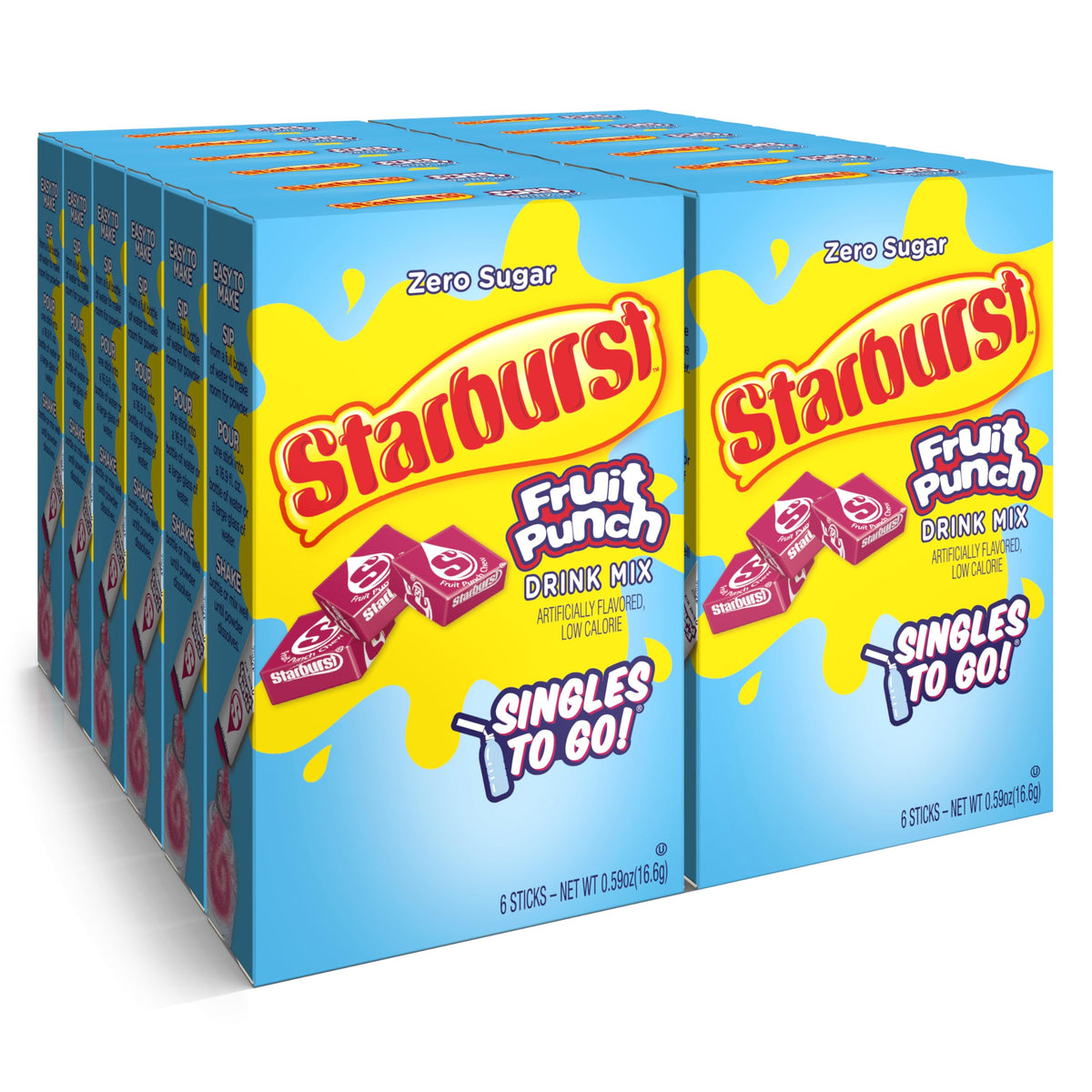Starburst Singles To Go Powdered Drink Mix, All Pink Strawberry, 12 Boxes with 6 Packets Each - 72 Total Servings, Sugar-Free Drink Powder, Just Add Water
