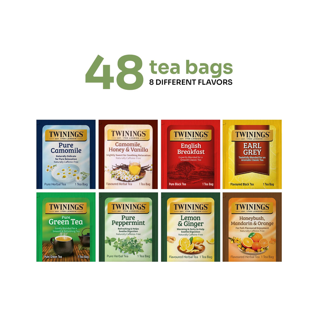 Twinings 48 Tea Bags Herbal Variety Pack – Assorted Flavors, Caffeine-Free, Individually Wrapped, Perfect Tea for Any Occasion