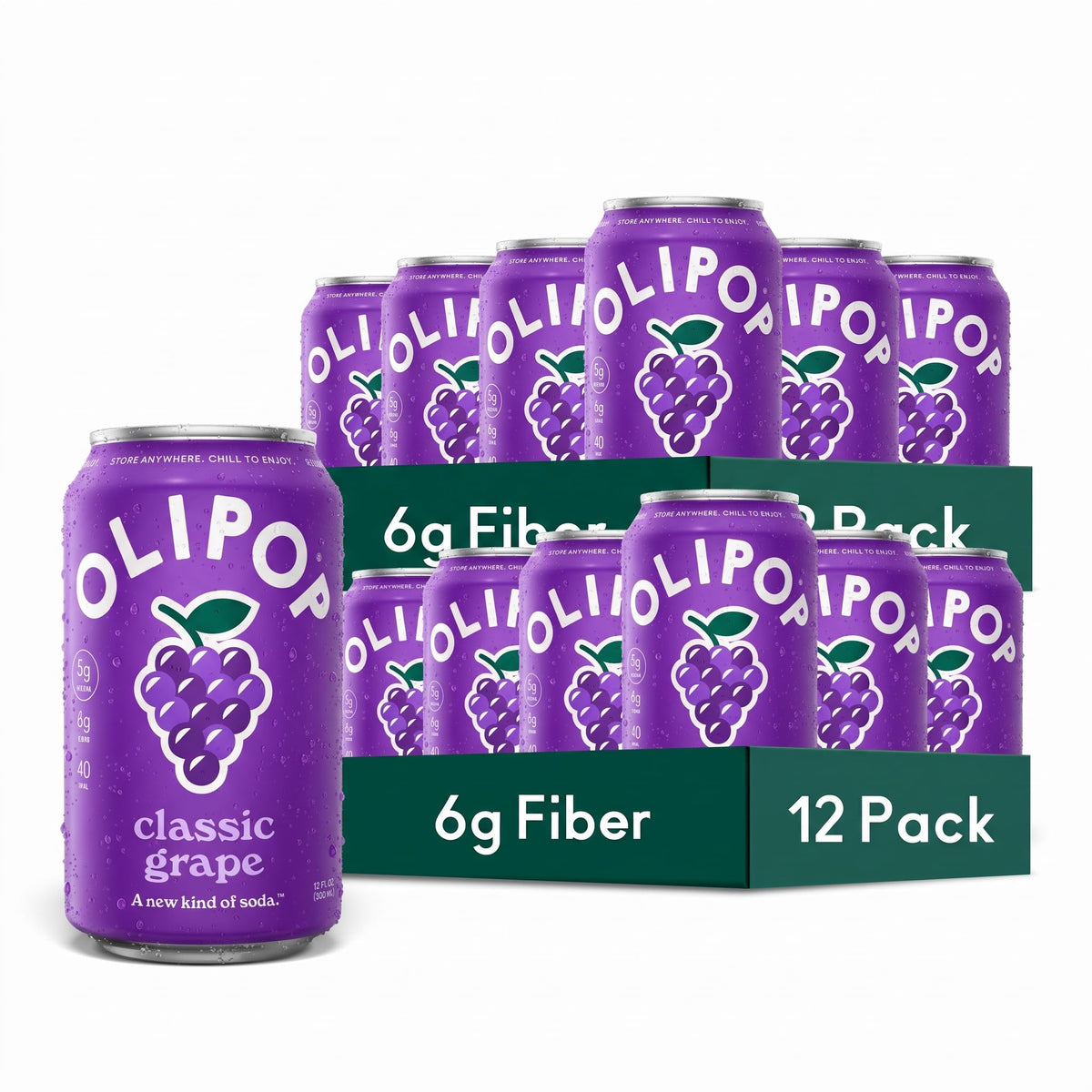 OLIPOP Prebiotic Soda with 6g Fiber, 12 oz, 12 Pack